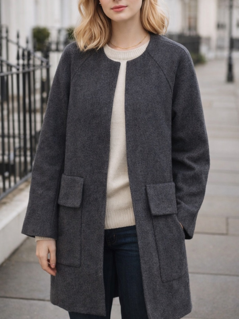 COS Women's Gray Round Neck Wool A-Line Coat Size 10 54326